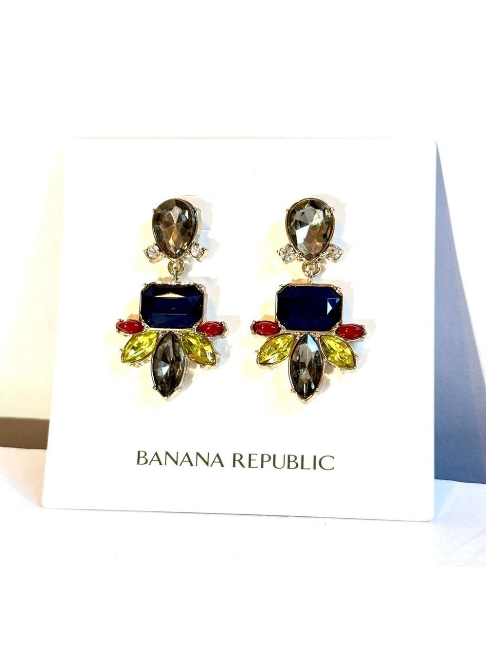 Banana Republic Regalia Red Yellow Blue Jewel Drop Earrings NWT